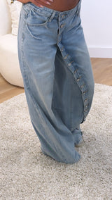 Button Detail Wide Leg Jeans