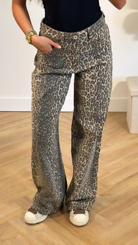 Leopard Stretch Wide Leg Jeans