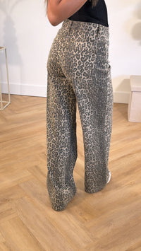 Leopard Stretch Wide Leg Jeans