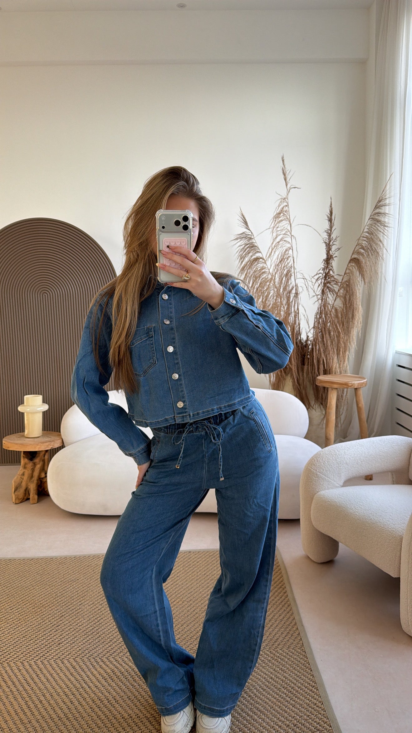 Denim wide leg pants