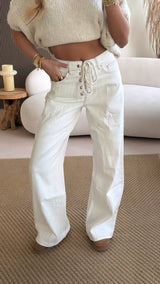 Lace up wide leg jeans