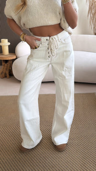 Lace up wide leg jeans