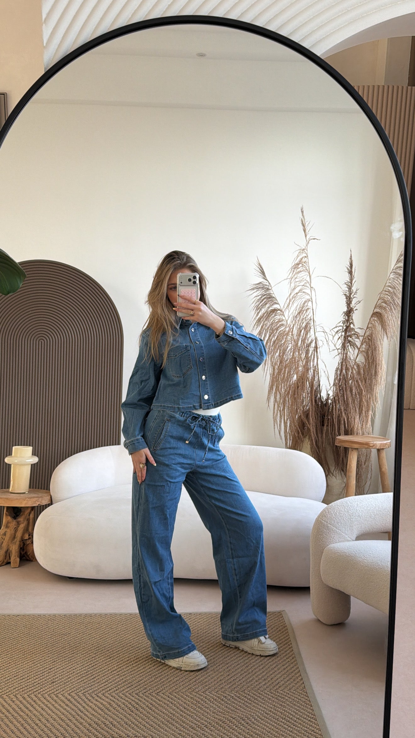 Denim wide leg pants