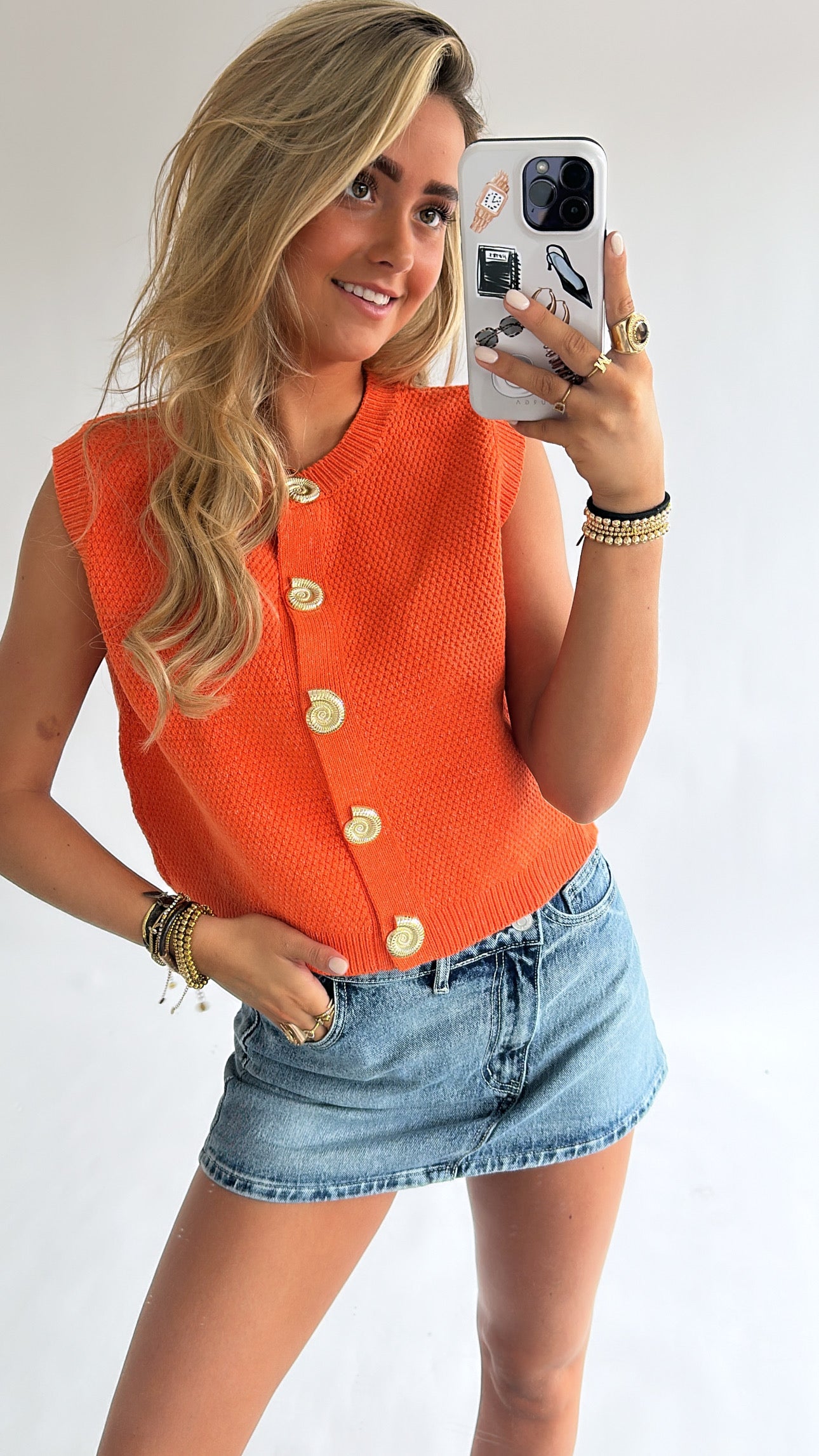 Oranje Gebreide Knitted Gilet