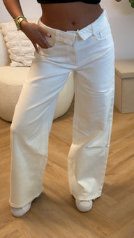 Luna Folded Waist Wide Leg Jeans – White