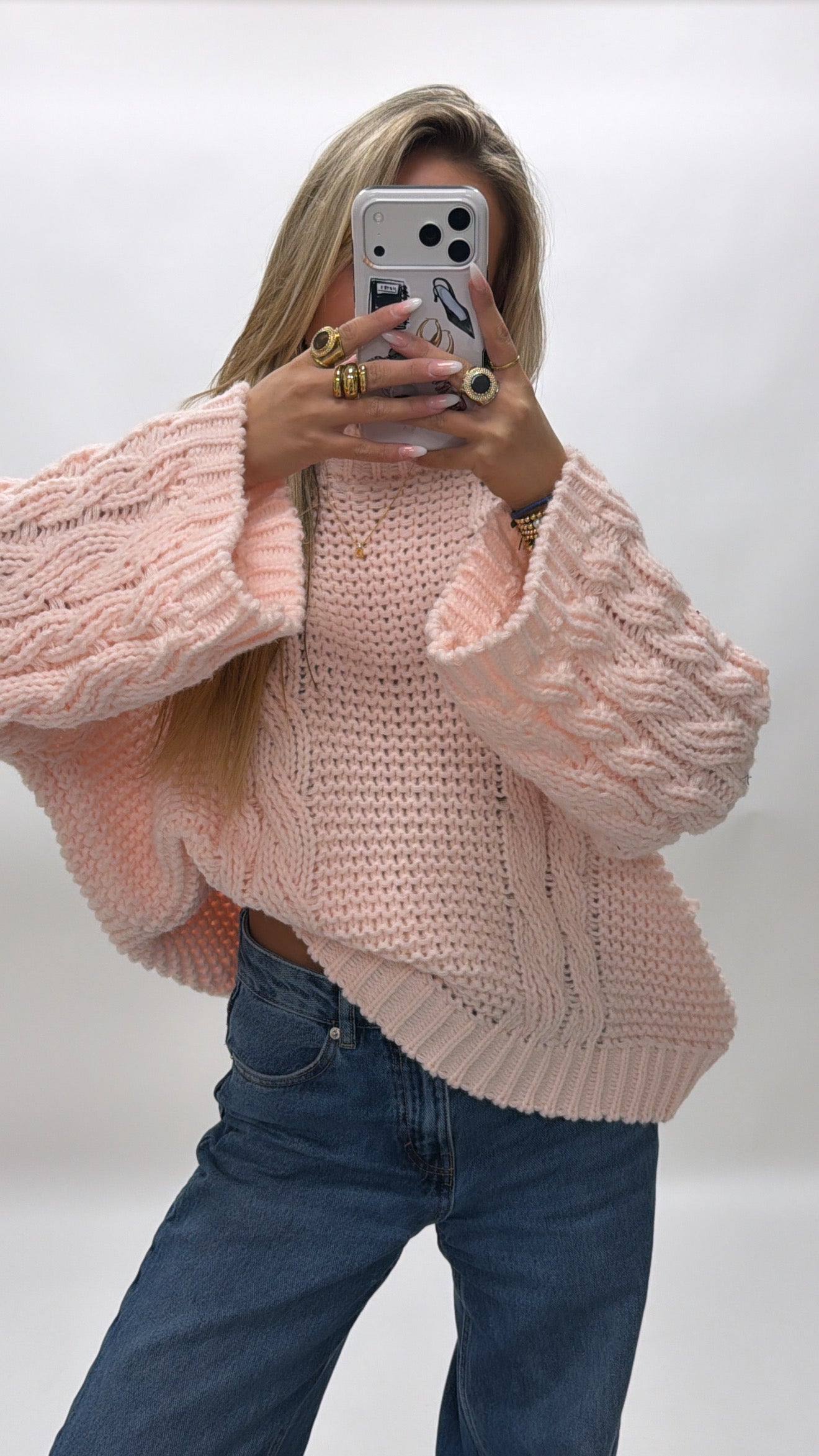 Blush cable sweater