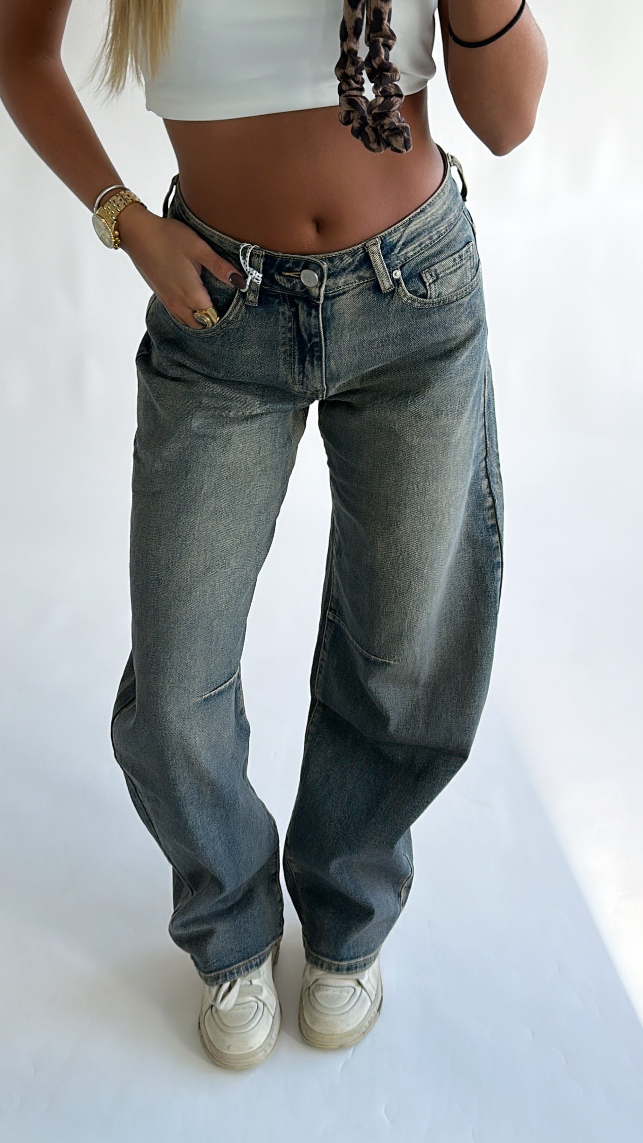 Relaxed Fit Balloon Denim -Mid Waist stretch