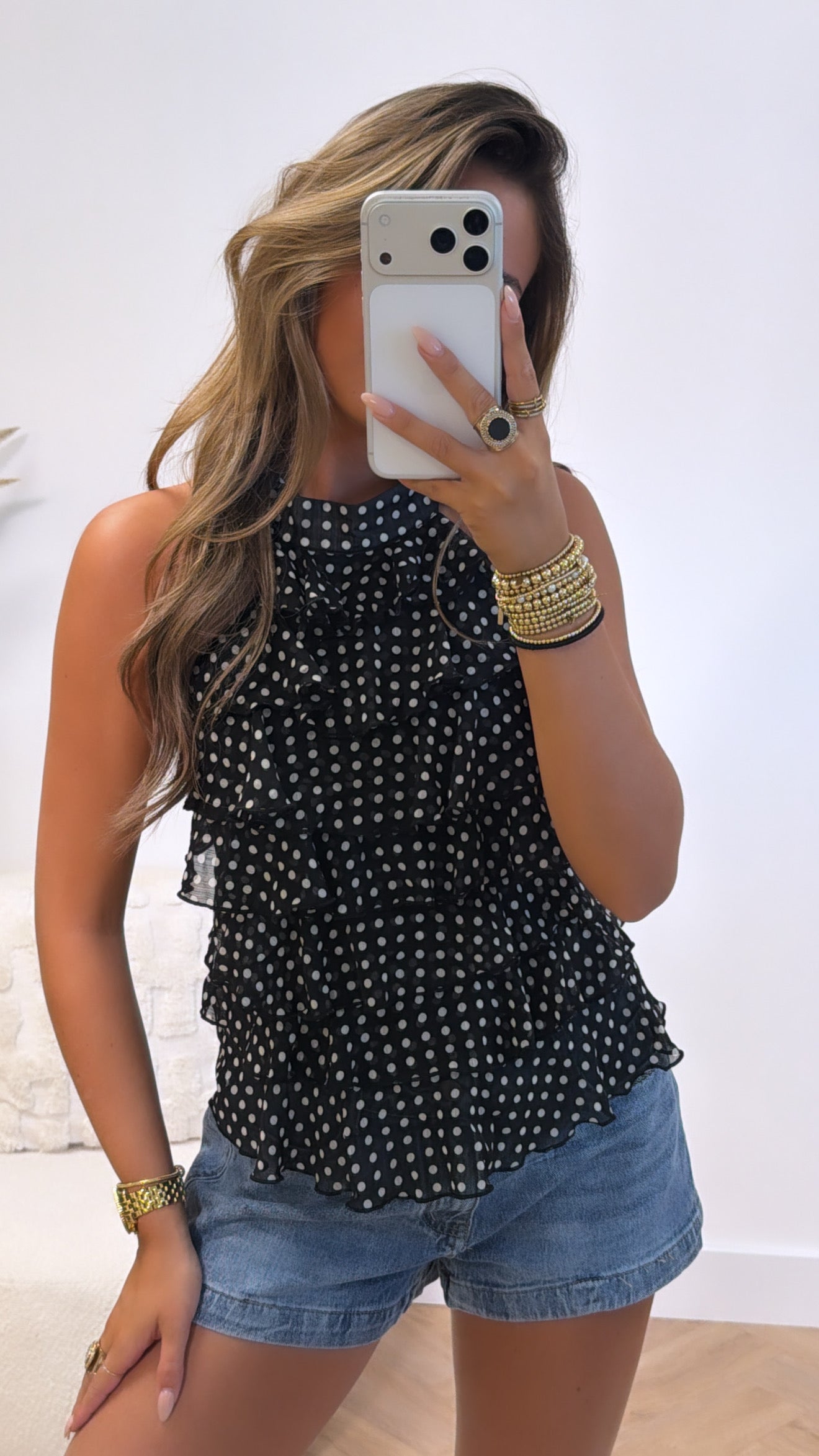 Polka Dot Ruffle Open Back Top