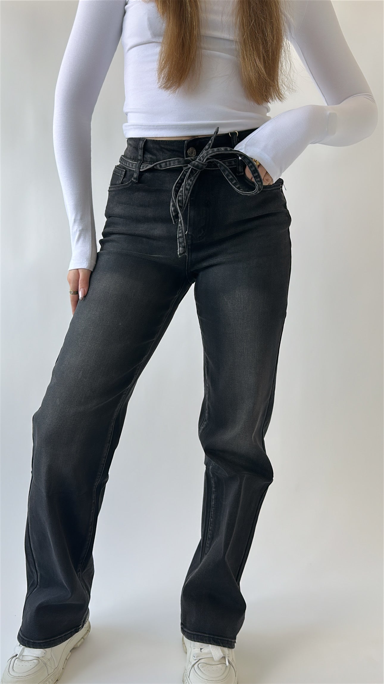 Straight Fit Belt Jeans