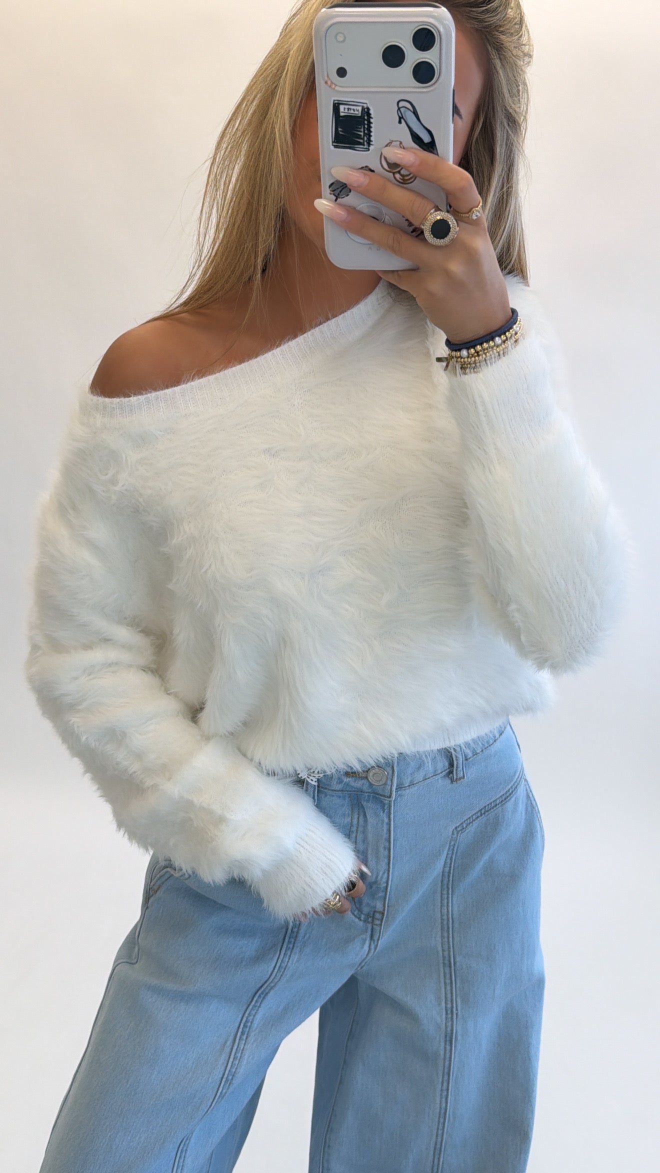 Fluffy one shoulder knit