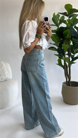 Nova Rhinestone Belted Jeans