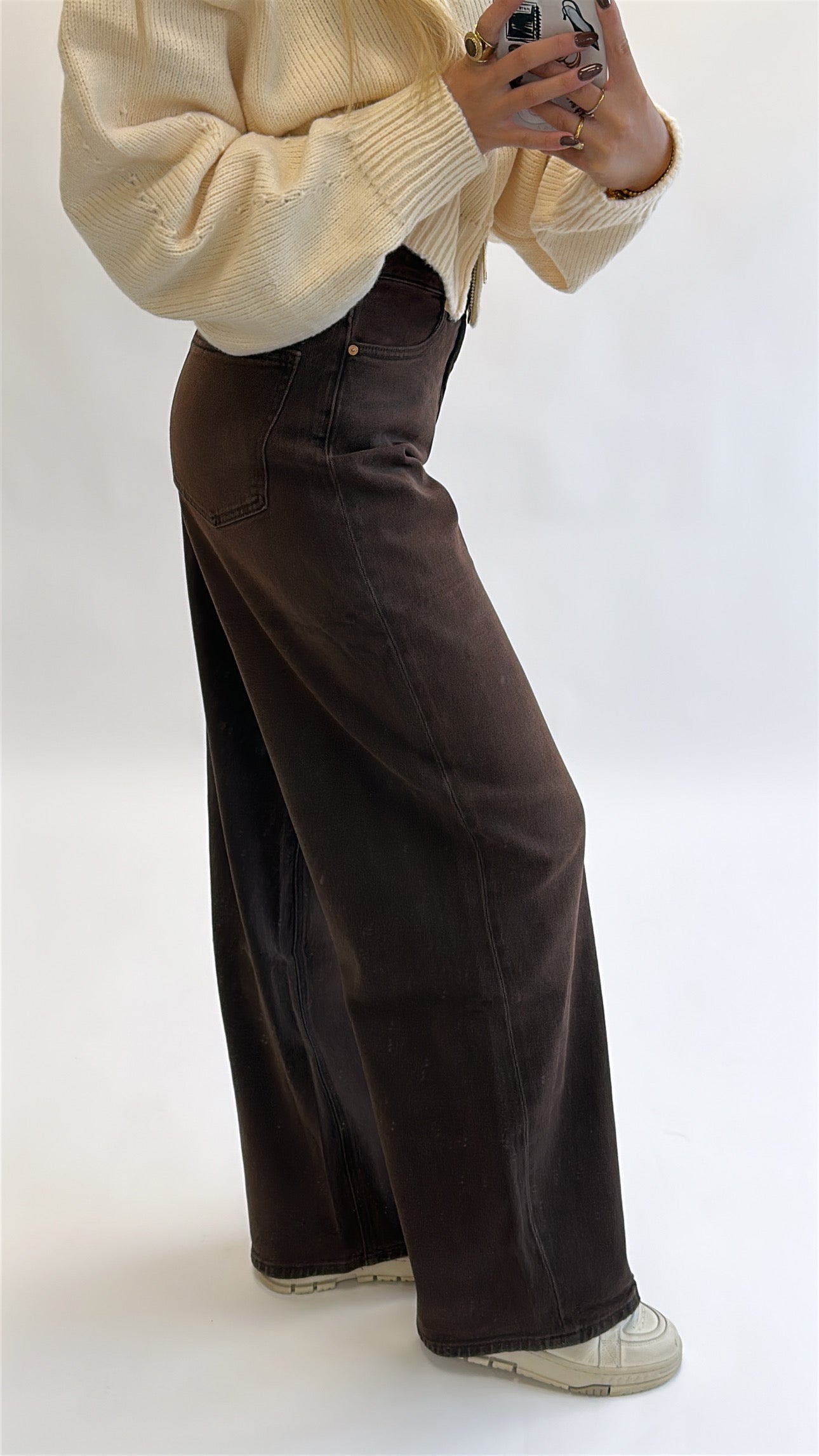 Mila Wide Leg Jeans – Dark Brown Wash
