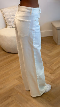 Luna Folded Waist Wide Leg Jeans – White