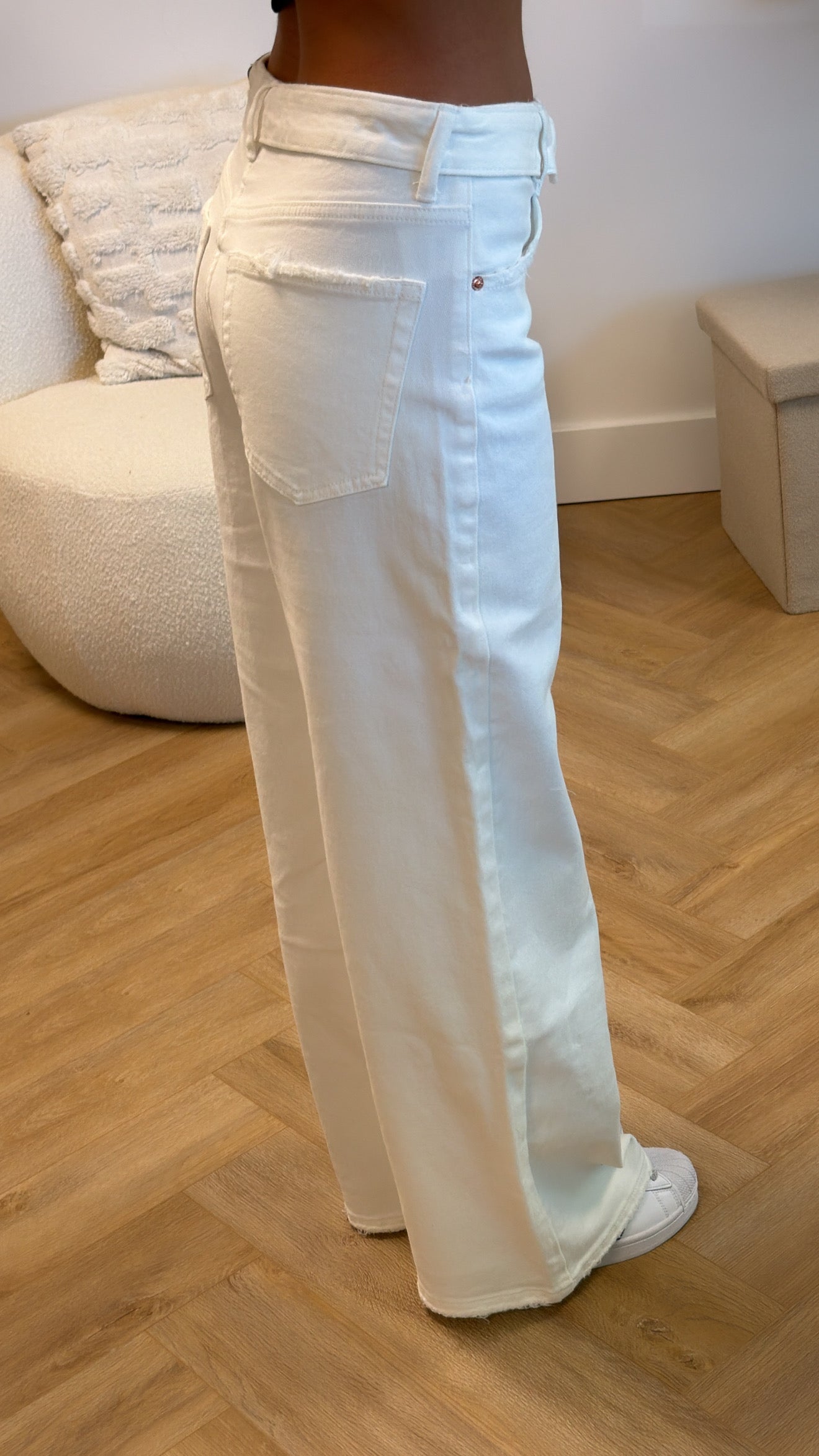 Luna Folded Waist Wide Leg Jeans – White