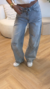 Nova Folded Waist Wide Leg Jeans – Grey