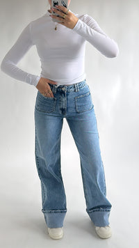 Pocket Detail Wide Leg Jeans
