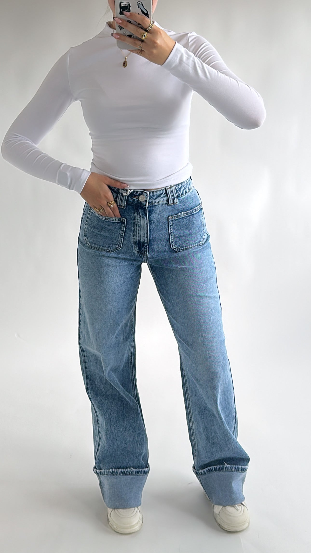Pocket Detail Wide Leg Jeans