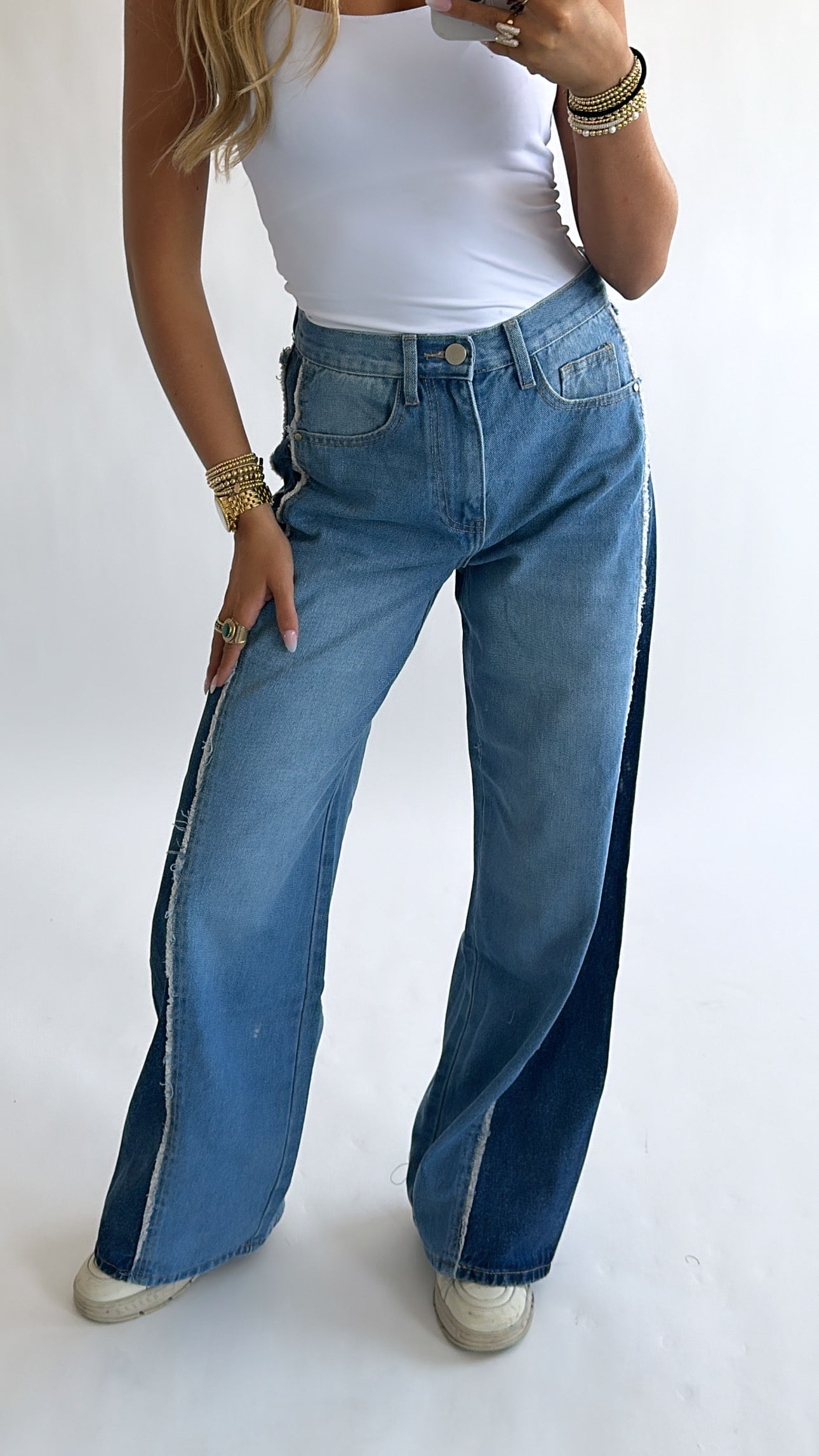 Two-Tone Wide Leg Jeans
