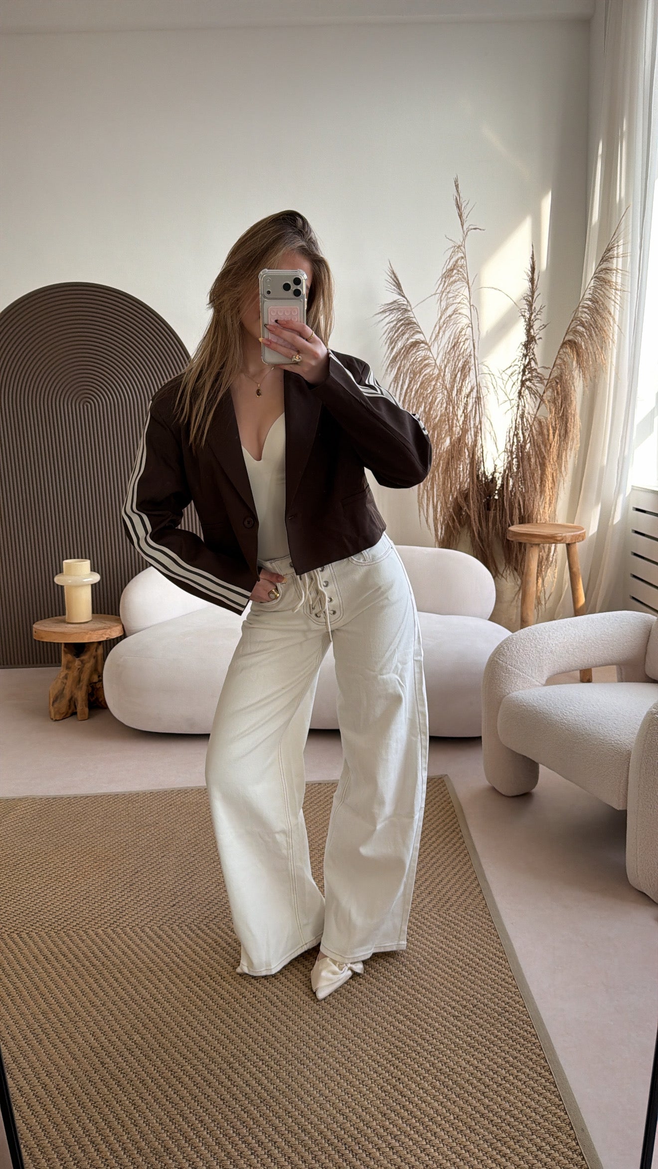 Lace up wide leg jeans