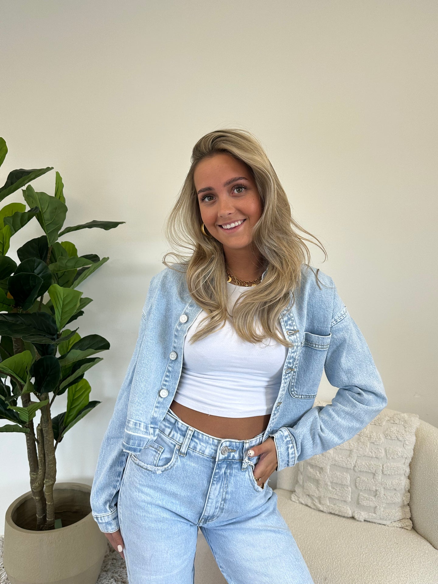 Cropped Denim Jacket – Vintage Blue