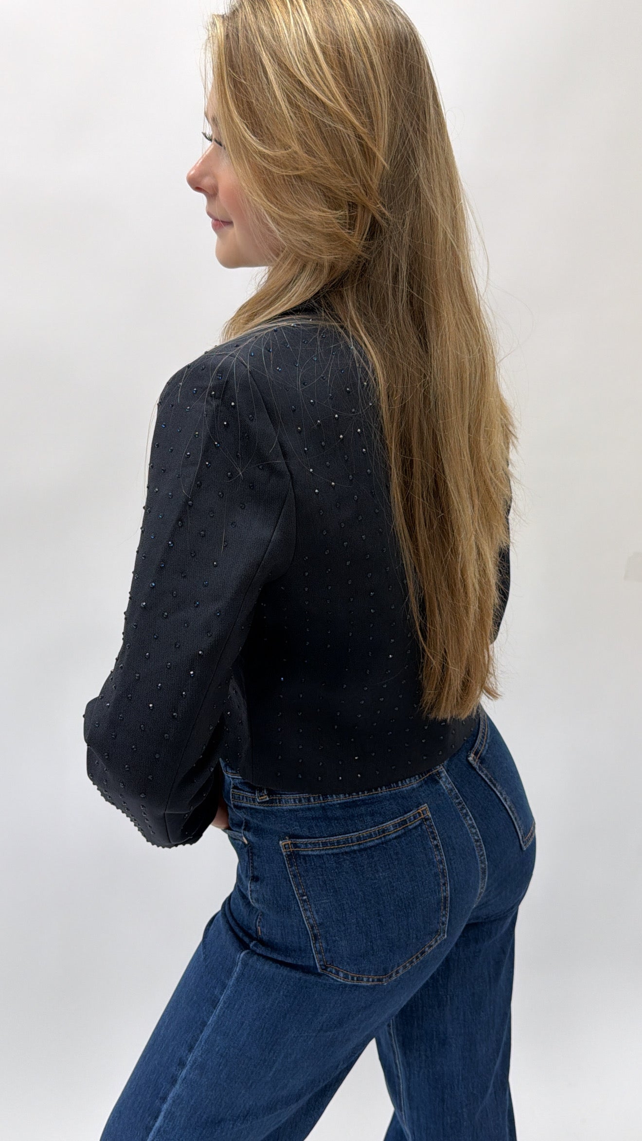 Cropped sparkling navy blazer