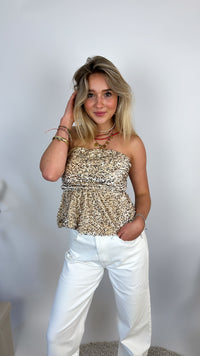 Nora peplum glitter top - beige