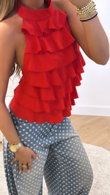 Ruffle Open Back Top