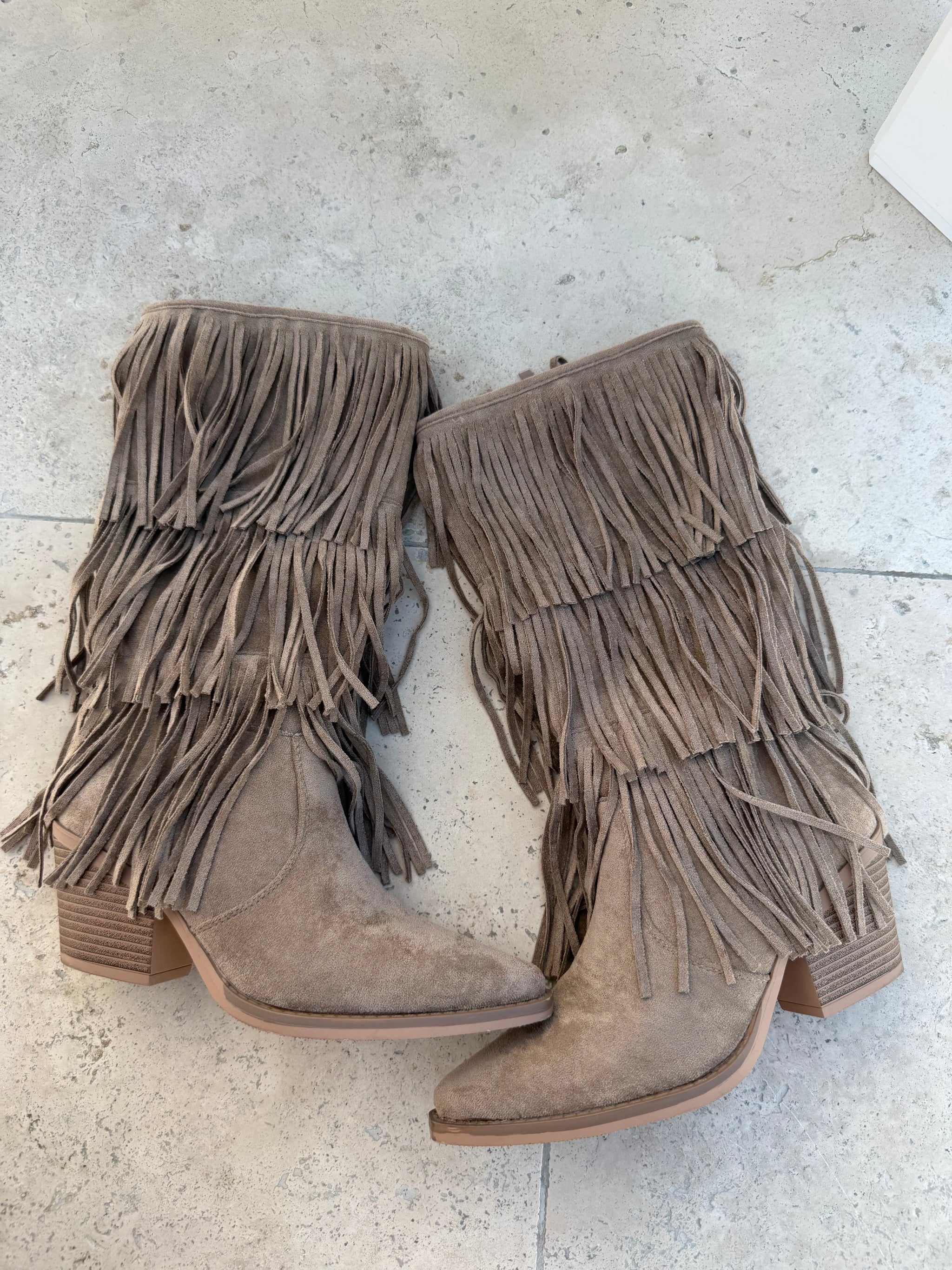 Boho Fringe Western Boots Taupe