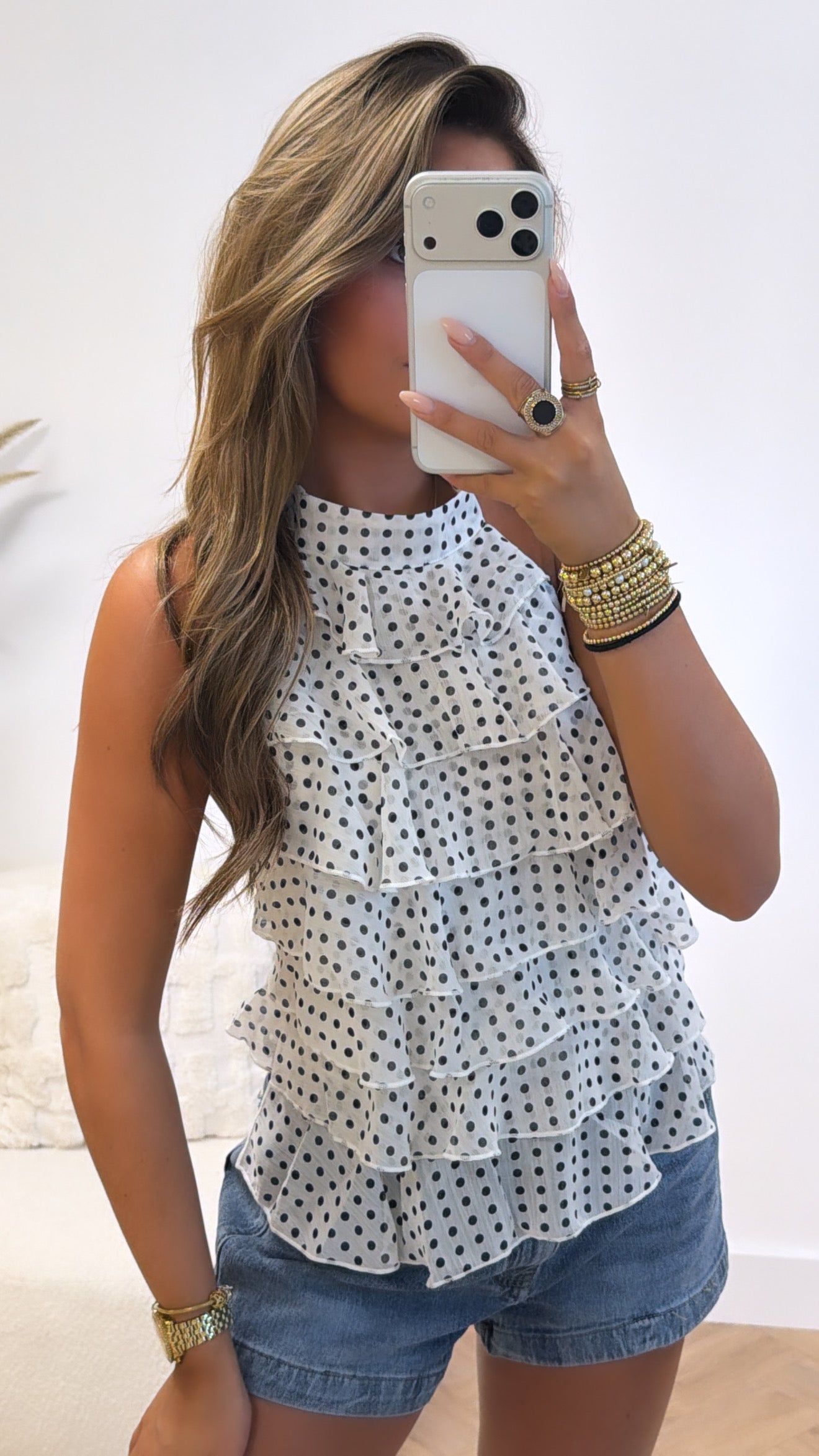 Polka Dot Ruffle Open Back Top
