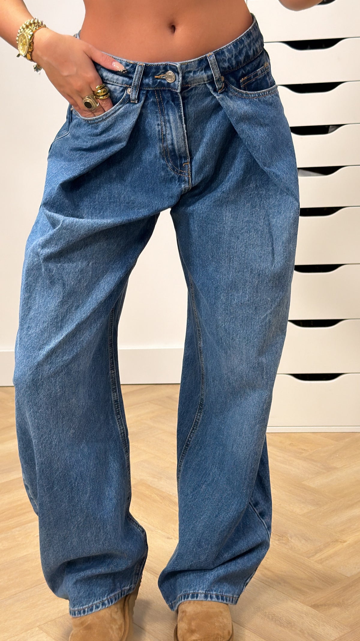 Fold Over Wide Leg Jeans