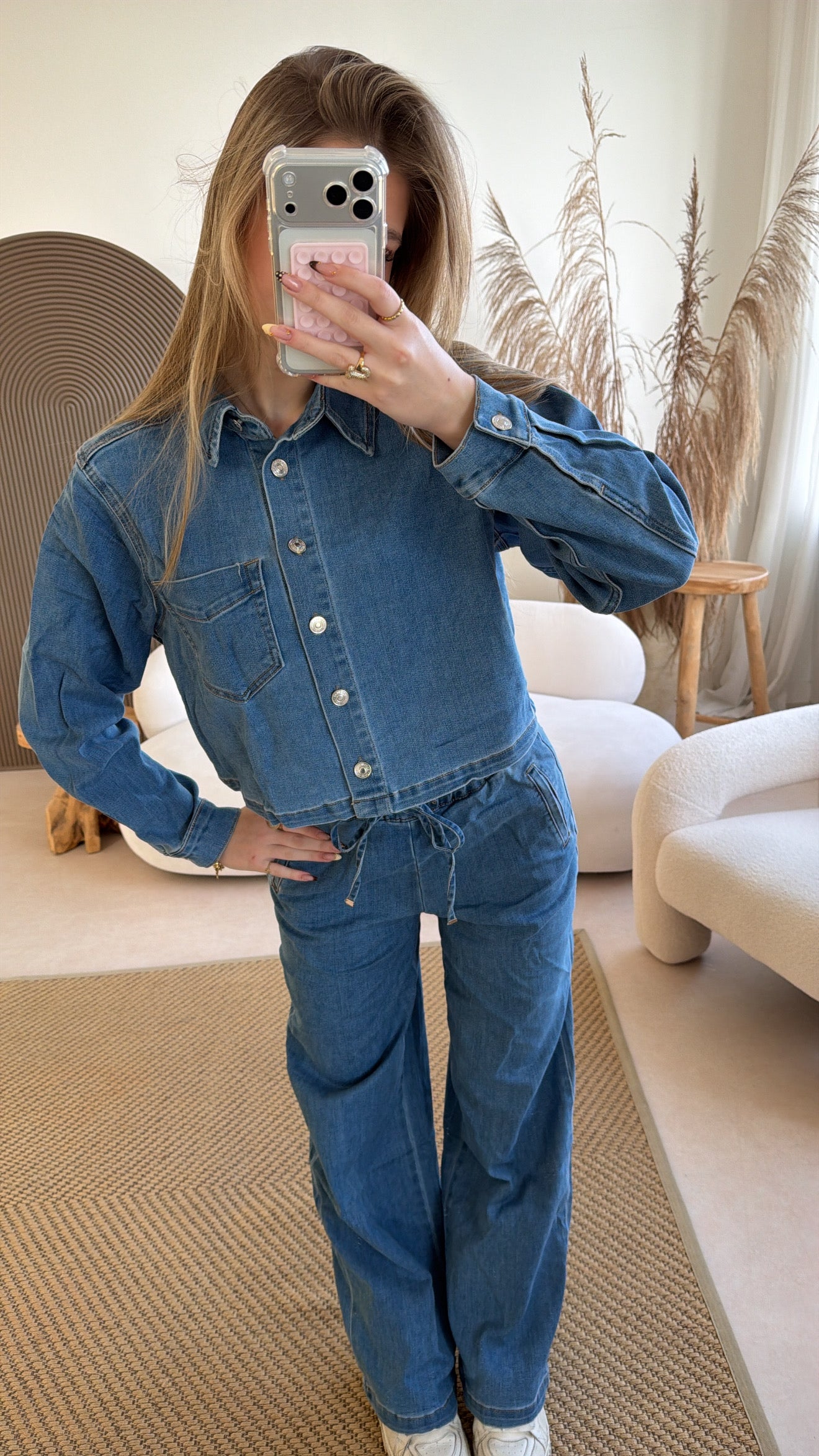 Denim wide leg pants