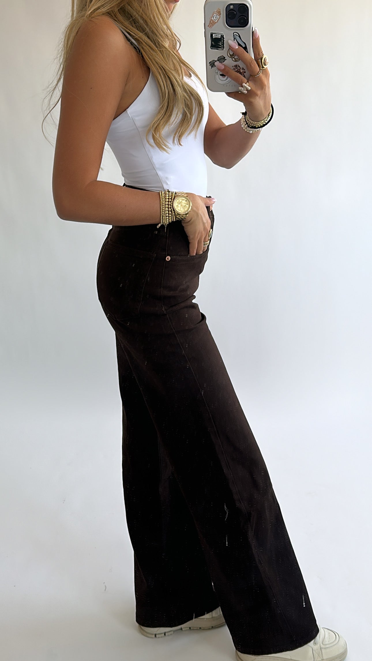 Chocolate Wide Leg Stretch Jeans