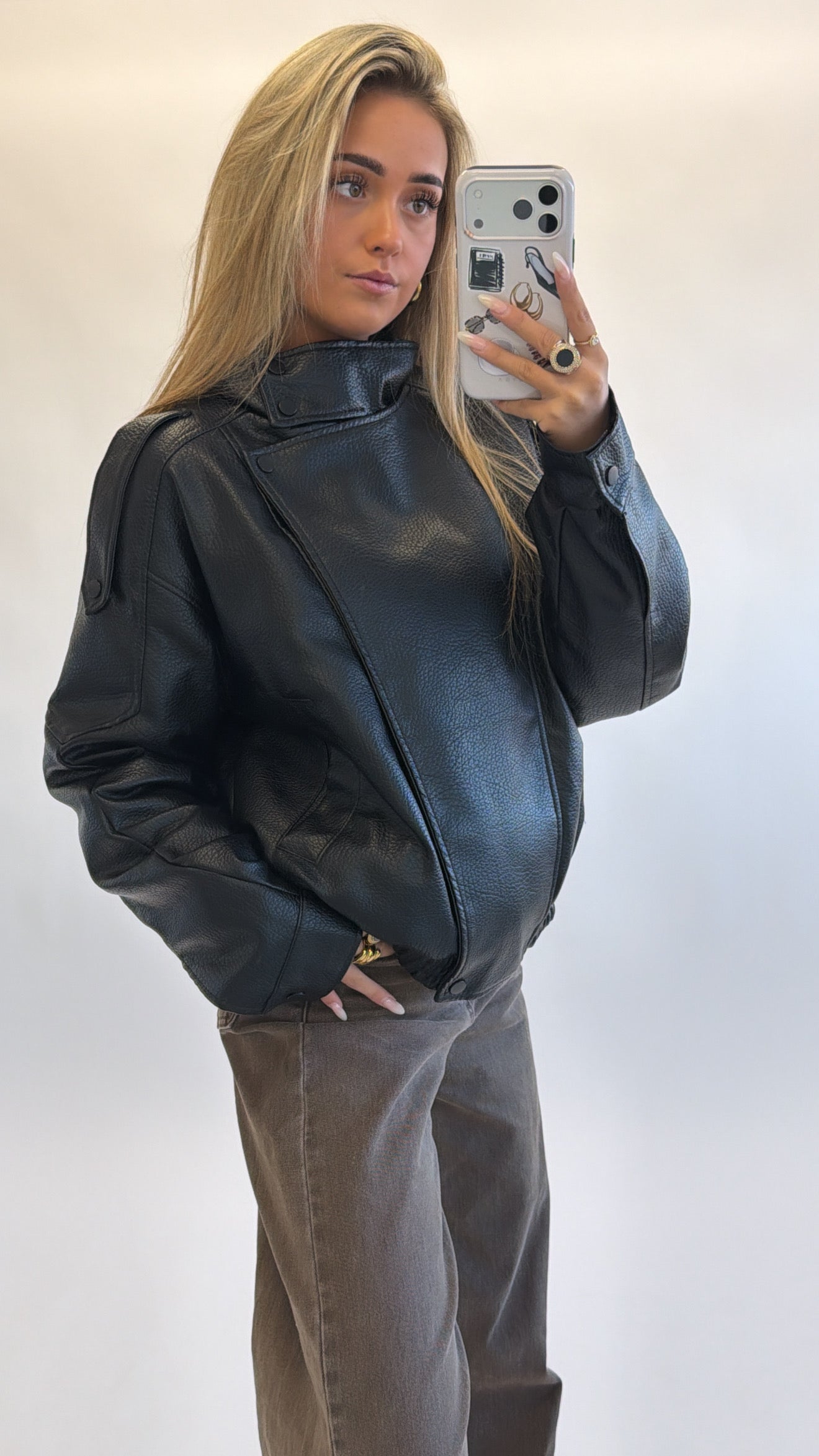 High neck leather bomber