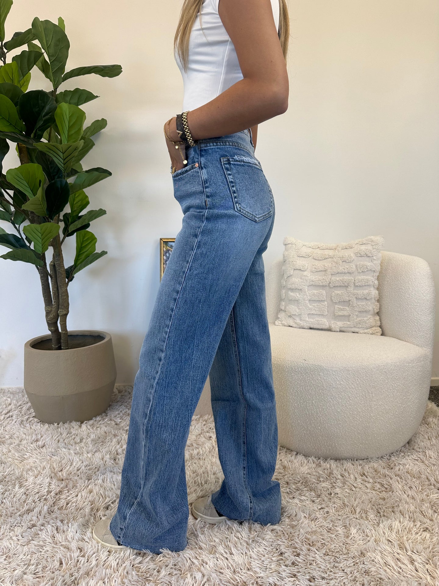 Lace Detail High Waist Wide Leg Jeans