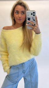 Fluffy one shoulder knit