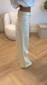Lena Folded Waist Wide Leg Jeans – Beige