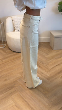 Lena Folded Waist Wide Leg Jeans – Beige