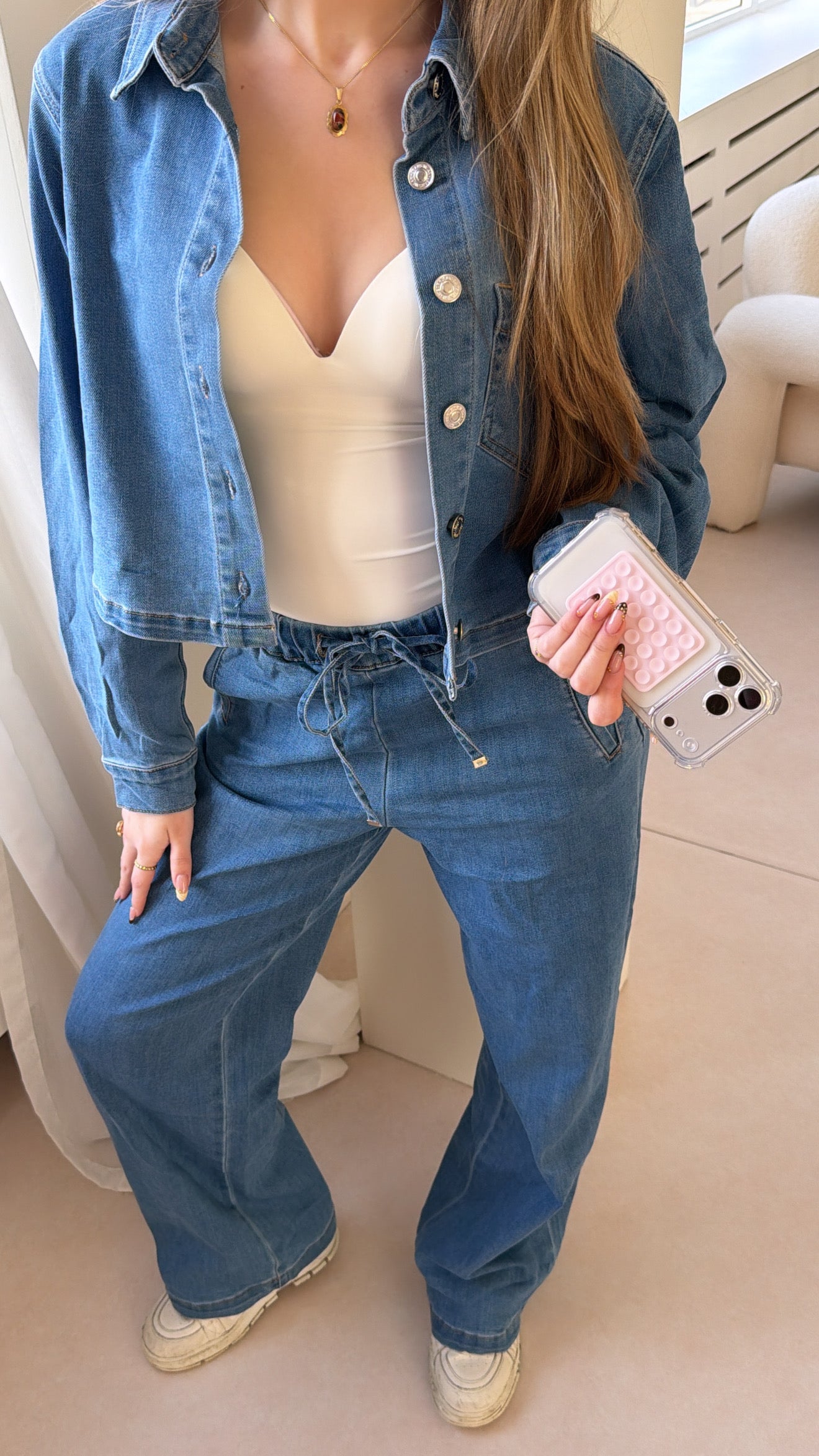 Denim wide leg pants